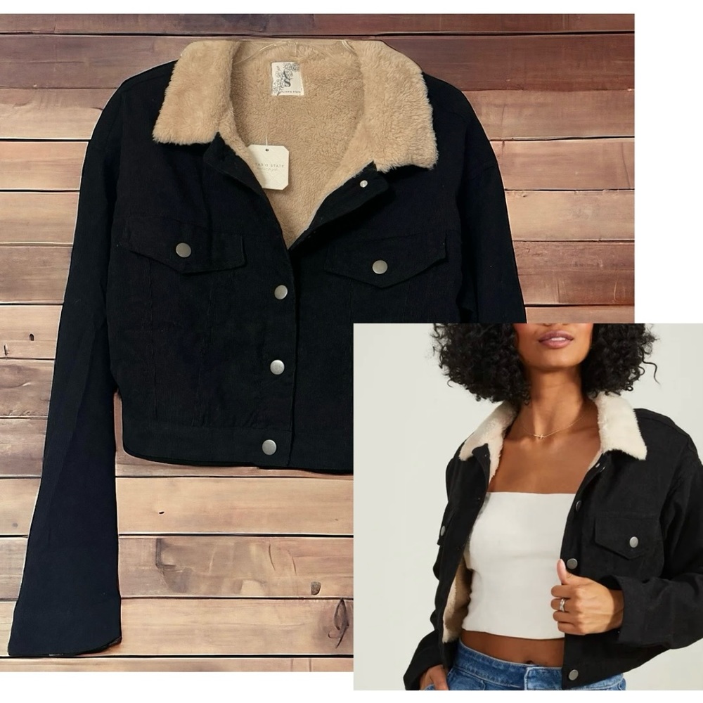 ALTAR'D STATE Deirdre Cord Cropped Black Corduroy Jacket Medium NWT